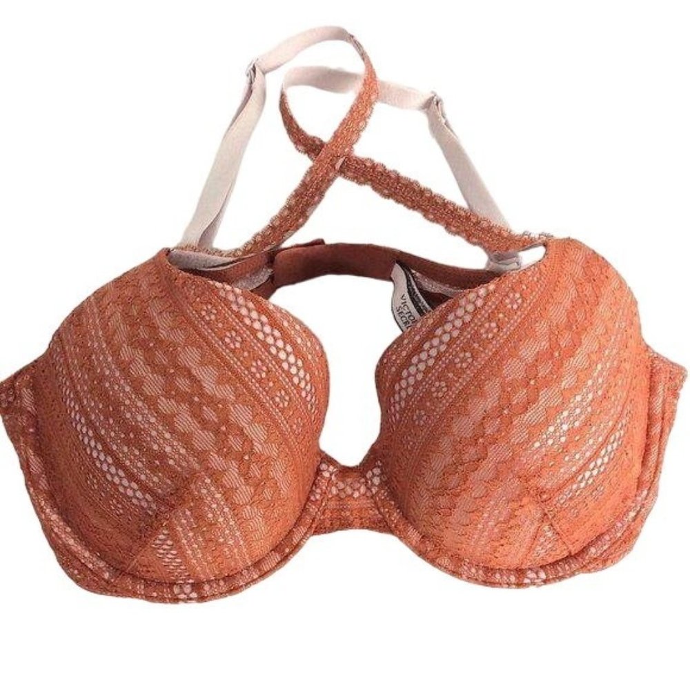 4/$25 Victoria's Secret Bra Lined Demi Lace Burn Orange‎ Womens Sz 34D